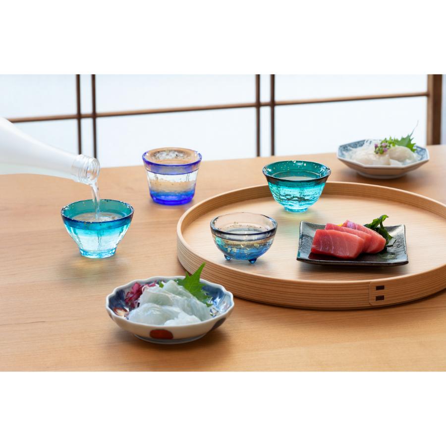 ＜津軽びいどろ＞あおもりの海 盃セット