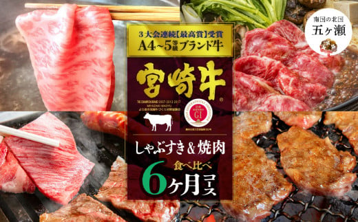 
【定期便】 宮崎牛だけのしゃぶすき＆焼肉6ヶ月コース
