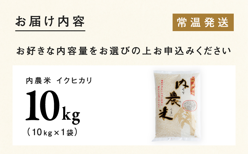 【令和6年産新米】福井県産 内農米 イクヒカリ 10kg　2024年10月中旬以降順次発送！