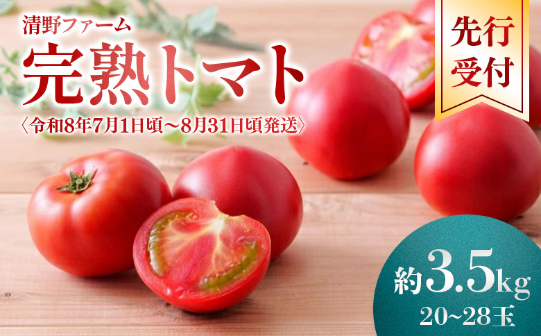 《先行受付》清野ファームの完熟トマト 20～28玉（約3.5kg）【令和8年7月1日頃～8月31日頃発送】 ｜ オンライン 申請 ふるさと納税 北海道 新十津川 北海道産 トマト 甘い 高糖度 フルーツトマト 糖度高い 完熟 完熟トマト 大容量 野菜 やさい 新鮮 新十津川町【1800102】