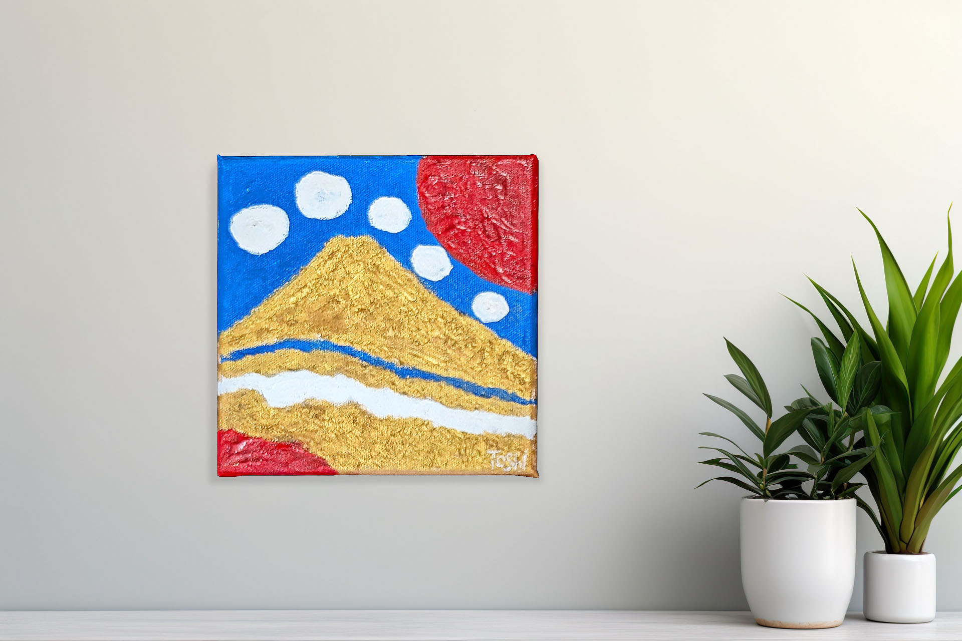 富士山溶岩パワーアート「白雲に黄金富士と太陽D」