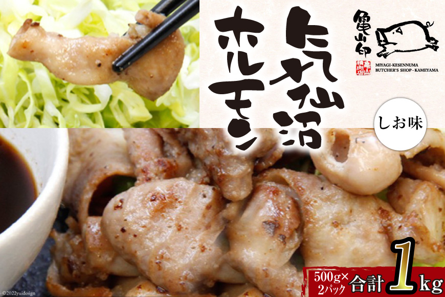 亀山印 気仙沼ホルモン しお味 500g ×2 [気仙沼市物産振興協会 宮城県 気仙沼市 20565252] 豚 生モツ ホルモン 塩 しお 味付き 焼肉 冷凍