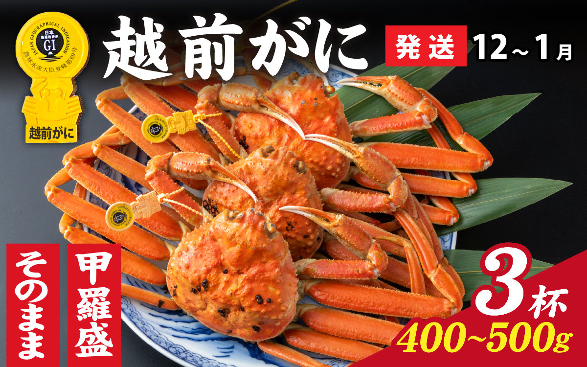 
            【先行予約】選べる！美味しさ直送【成前特選】 越前がに（400g～500g）×3杯【12月～1月発送】  [L-028066] / ズワイガニ 甲羅盛り 越前がに かに 蟹 楚蟹 越前かに 香箱がに こうばこがに 親ガニ甲羅蟹 甲羅がに 香箱蟹 姿 捌き 姿 甲羅盛
          