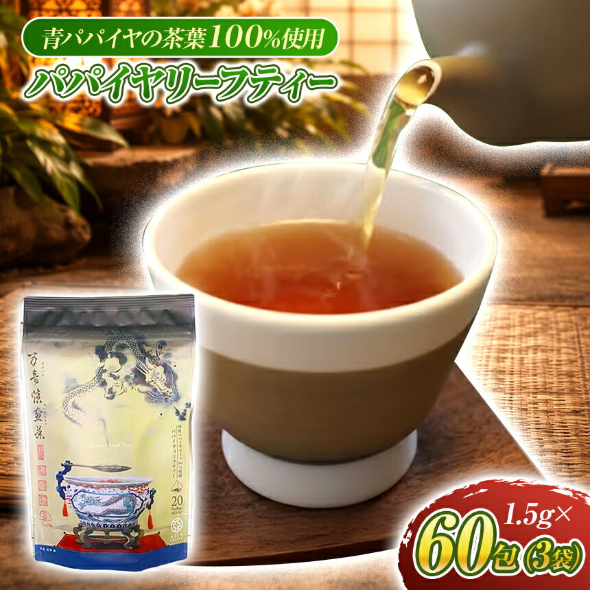 【ふるさと納税】瀬戸内パパイヤリーフティー ( 万寿焙煎茶 ) 60包（ 20包 × 3袋 セット ）青パパイヤ茶 使用 ノンカフェイン | 茶 お茶 ドリンク パパイヤ パパイヤリーフティー 焙煎茶 健康 山口県 平生町