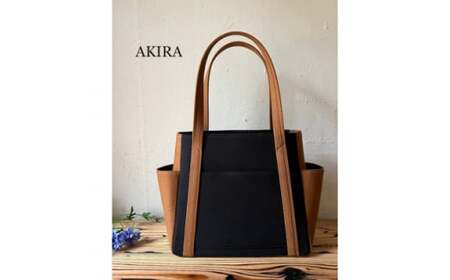 【2026年6月上旬発送開始】【 AKIRA オリジナル】【マツコの知らない世界 で紹介されました！】中型レディストートバッグ ダブルポケット 黒帆布×ダークブラウン帆布 多収納 6ポケット 軽量 軽い 日本製 キャンバス 通勤 通学 大容量 上質 カジュアル オシャレ レディース カバン 鞄 バック