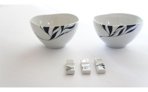 砥部焼 エチュードライスボウル＆箸置き食器 砥部焼 手作り うつわ 皿 箸置き 愛媛県 松前町 和将窯