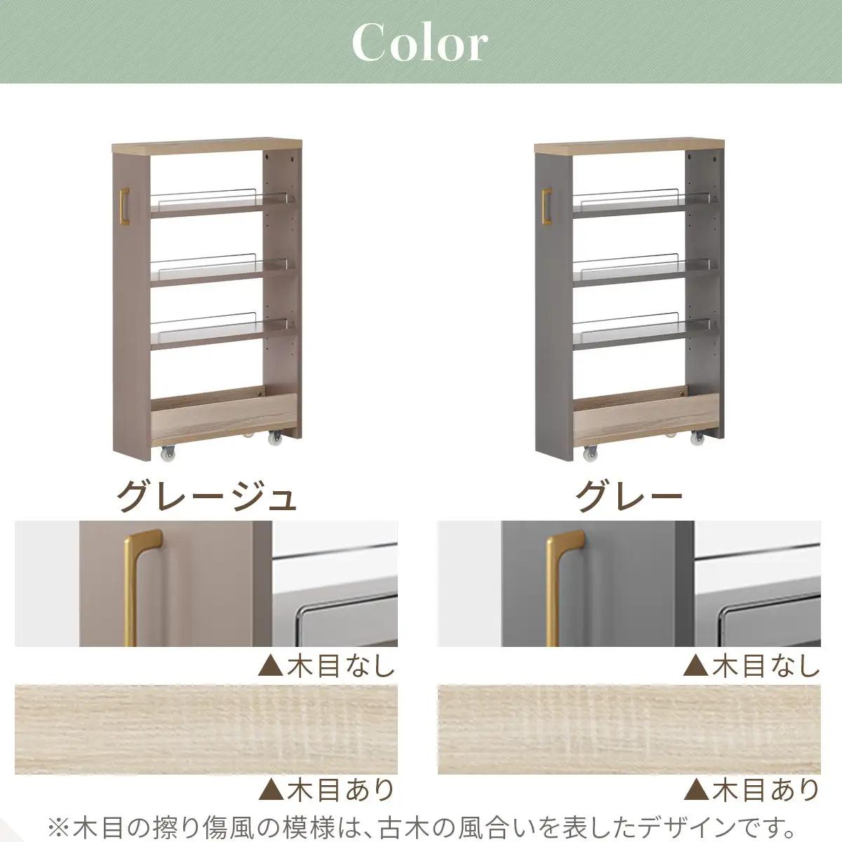 【完成品＋設置付き】すき間 ワゴンラック ロータイプ 幅18cm （グレージュ）キッチン 隙間収納 キャスター付き キッチンワゴン スリム 収納 キッチン隙間ワゴン キッチン隙間家具 ラック KKON