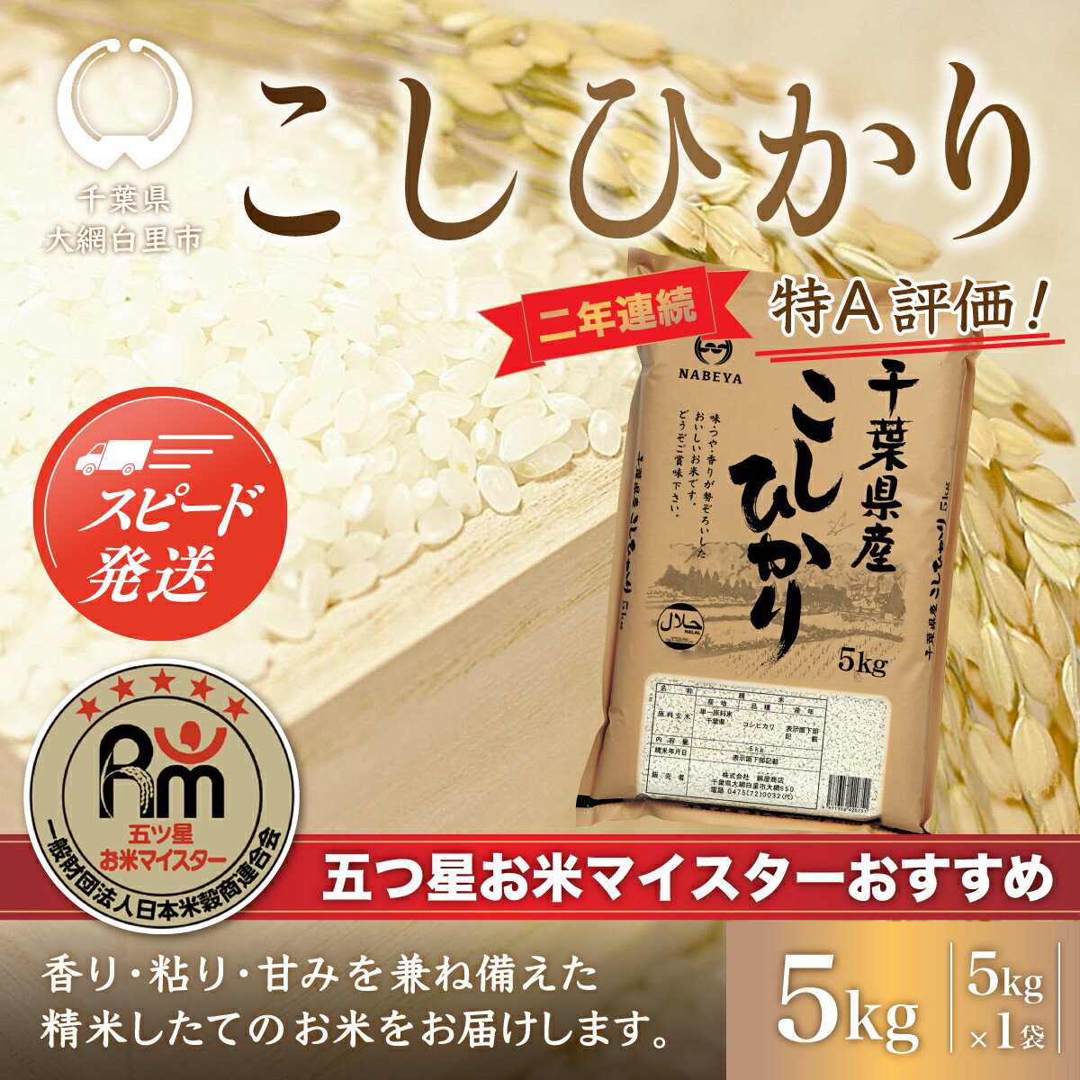 【ふるさと納税】【最短2～7営業日出荷】令和7年産 2年連続特A評価!千葉県産コシヒカリ5kg（5kg×1袋） ふるさと納税 米 5kg 千葉県産 大網白里 コシヒカリ 精米 こめ 送料無料 E006