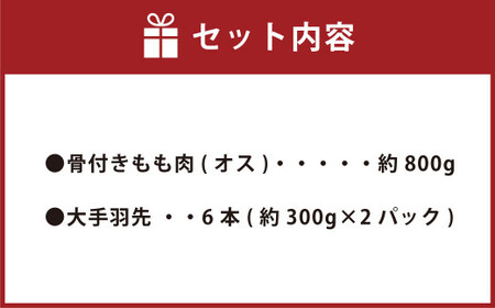 幻の鶏 天草大王 山賊セット（骨付きもも肉1本 大手羽先3本×2パック）計約1400g 国産 鶏肉 キャンプ BBQ 