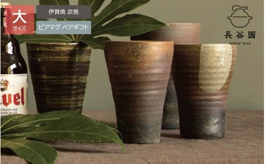長谷園 伊賀焼 ビアマグ炭焼ペアギフト　大【ngtn0069】