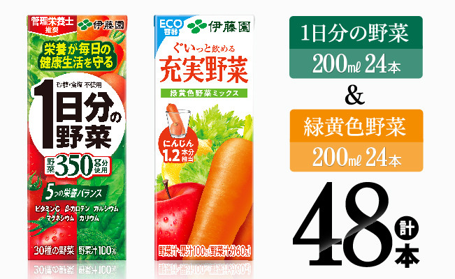 
1日分の野菜＆緑黄色野菜（紙パック）48本 【伊藤園 飲料類 野菜 緑黄色 野菜ジュース セット 詰め合わせ 飲みもの】
