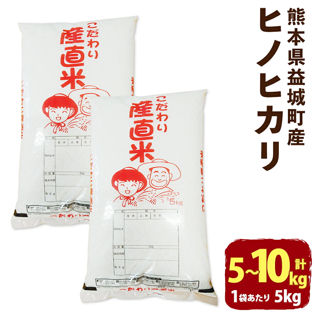 【ふるさと納税】＜選べる内容量＞【令和8年熊本地震復興応援】【令和7年産】熊本県益城町産 単一原料米 「ヒノヒカリ」 5kg×1袋 / 計10kg（5kg×2袋） ヒノヒカリ お米 米 こめ 白米 精米 ごはん ご飯 国産 熊本県産 益城町 送料無料 【2026年9月下旬まで順次発送予定】