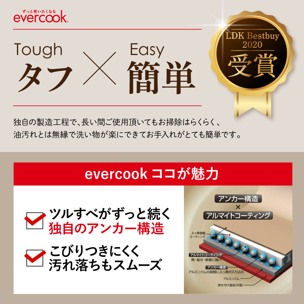 evercook IH フライパン 20cm レッド
