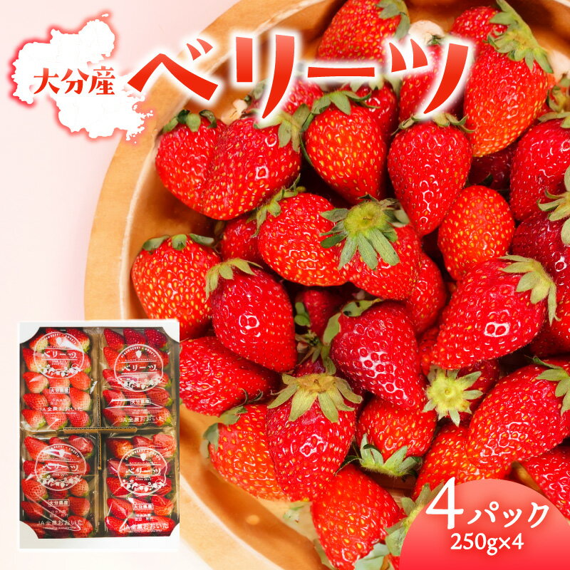 【ふるさと納税】【先行予約※2026年2月下旬より発送開始】大分県ブランド いちご ベリーツ 約250g×4パック 苺 いちご イチゴ 大分県産 ストロベリー スイーツ 果物 フルーツ おやつ デザート 4パック入り 新品種 甘い オリジナル品種 お取り寄せ 果実 九州 C07010