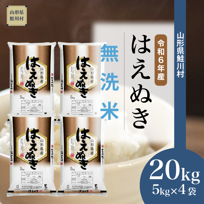 ＜令和6年産米 配送時期指定できます！＞　はえぬき 【無洗米】 20kg （5kg×4袋） 鮭川村