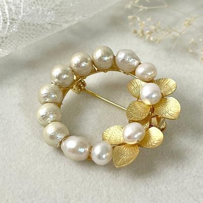 ふるさと納税 長岡京市 コットンパールと淡水パール*花のブローチ |  | 01