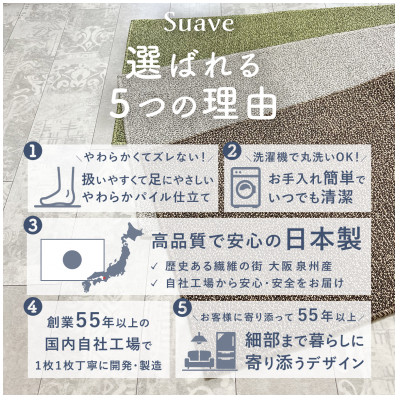 やわらか洗えるキッチンマット 50×240cm　グレー(suave)