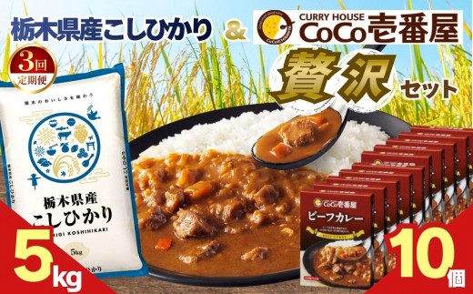 【定期便3回】ココイチ ビーフカレー10個 &コシヒカリ5kgの贅沢セット