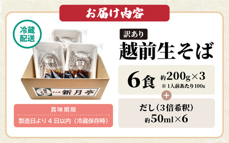 【年内発送12月22日決済完了まで】冷蔵 生そば 6人前（だし付き）越前蕎麦 こだわりそば【ソバ  麺 年末 年越し ざるそば】 [e21-a006]