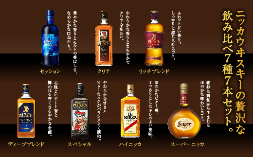  ウイスキー　飲み比べ　ニッカ7種7本セット ｜ 栃木県 さくら市 の工場で 熟成 【 ウィスキー お酒 飲み比べ セット 詰め合わせ ハイボール 水割り ロック 飲む 国産 洋酒 ジャパニーズ ウイ