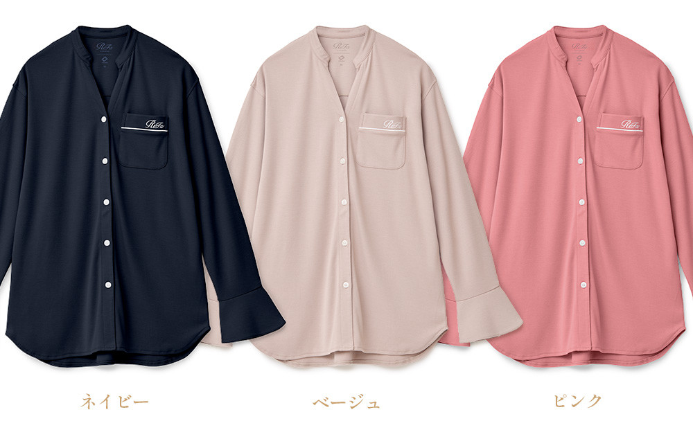 【ネイビー Mサイズ】リファ バイタルテック モイストスムース スタンドカラースリープウェア/WOMEN