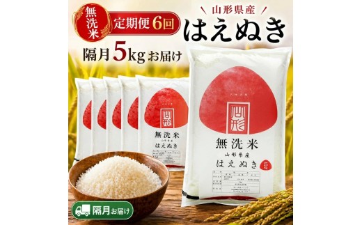 【隔月定期便】無洗米はえぬき5kg×6回隔月中旬発送 計30kg(9月～隔月6回)