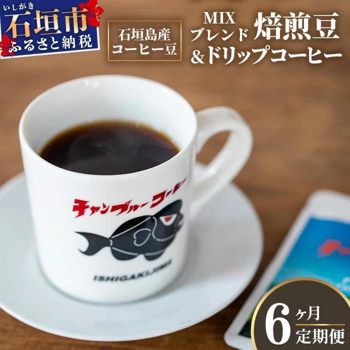 ふるさと納税 石垣市 【6ヶ月定期便】石垣島産コーヒー豆MIXブレンド ドリップパック10個と焙煎豆100g×4袋セット