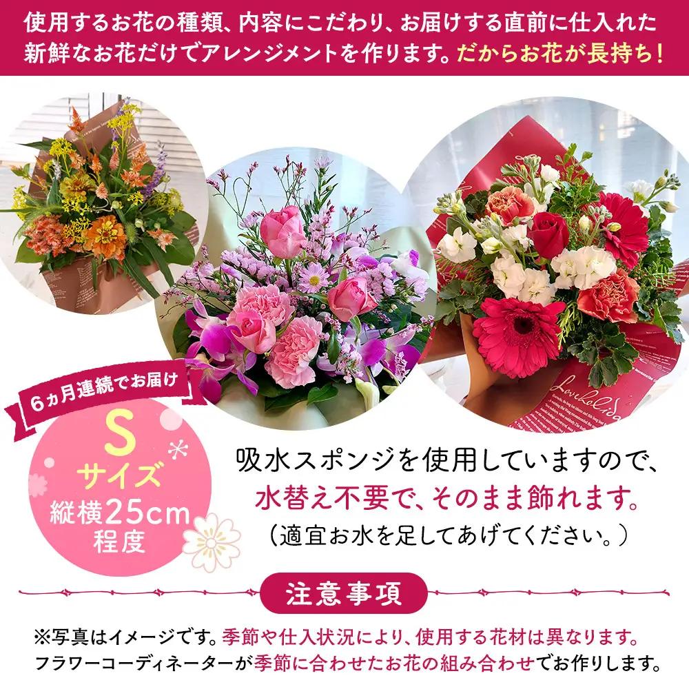 【定期便６ヵ月】季節の生花アレンジ　Sサイズ　６ヵ月連続でお届け 【 フラワー アレンジメント お花 ギフト プレゼント 贈り物 誕生日 お祝い 神奈川県 小田原市フラワー アレンジメント 】