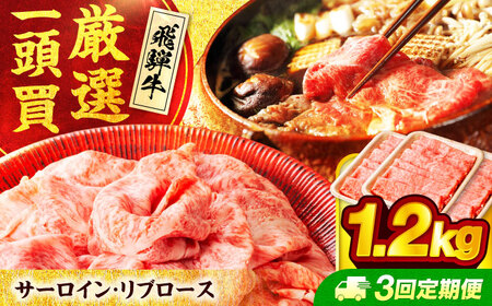 【3回定期便】 飛騨牛サーロイン・リブロース 1.2g(400g×3パック) すき焼きしゃぶしゃぶ用肉【馬力家】すき焼き しゃぶしゃぶ 牛肉[MHE013]