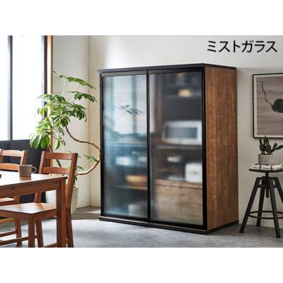 ふるさと納税 大川市 引き戸レンジ台 キッチンボード 幅133.5cm ポエム【カラー:レディオーク、扉:ミストガラス】