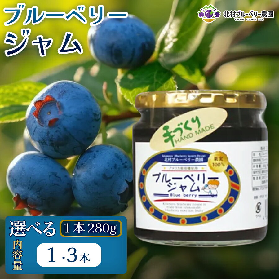 【ふるさと納税】 ブルーベリージャム 280g 選べる 数量 1本 or 3本 無添加 摘みたて 手作り 果実 100% アントシアニントッピング 冷蔵 宮城県 宮城 石巻市 石巻
