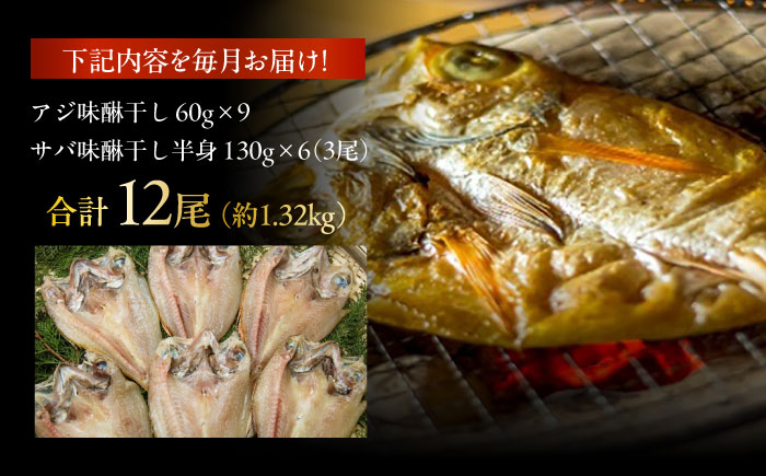 【3回定期便】【L】一夜干し みりん干し（アジ/サバ）計12尾 五島市/愛情食彩 [PCH030]