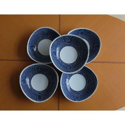ふるさと納税 長崎県 【波佐見焼】φ20×6cm多用鉢5個組藍染駒筋【西海陶器】5　32561