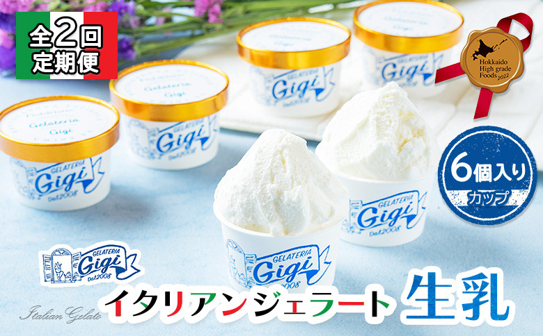 
【定期便：全2回】ジェラテリアGigiのイタリアンジェラート『生乳』【カップ6個入】【430035】
