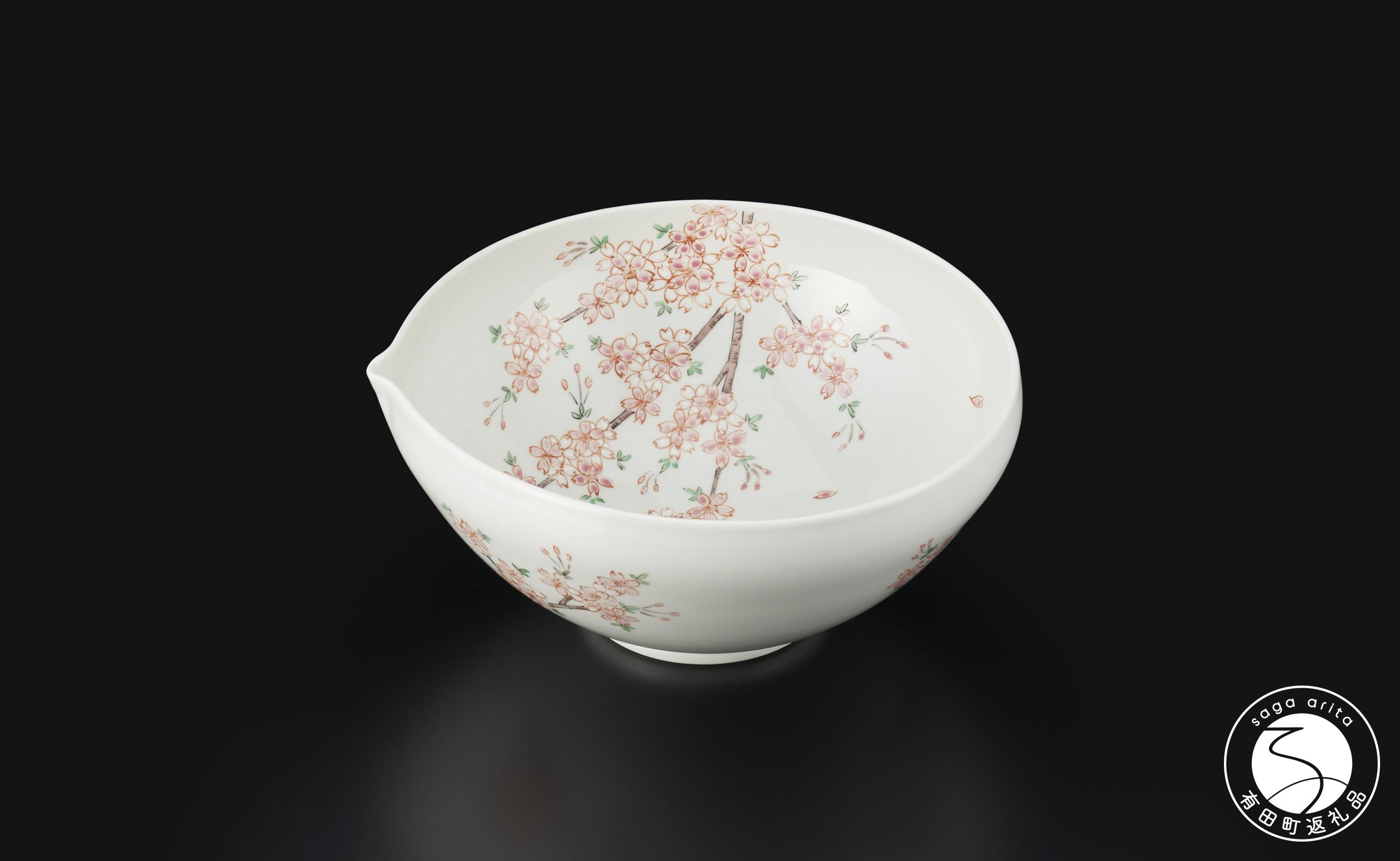 
            有田焼 桜大鉢 染錦 赤絵 片口 【深海三龍堂】花器 ロクロ 一点物 手造り 手描き 職人技 満開 八重 ソメイヨシノ 桜 さくら 花見 ピンク A200-49
          