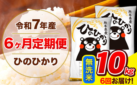 令和7年産 ひのひかり 【6ヶ月定期便】 無洗米  10kg (5kg×2袋) 計6回お届け 《お申込み翌月から出荷》 熊本県産 精米 ひの 米 こめ お米 熊本県 長洲町