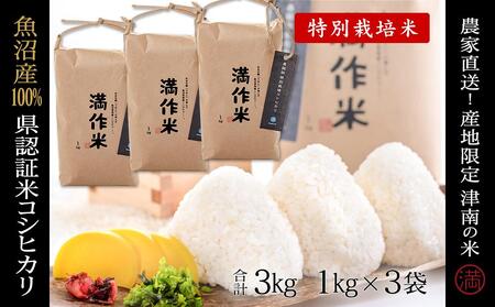 【2025年産 】県認証米魚沼産コシヒカリ 3kg(1kg×3袋) 産地限定！農家直送 |津南町 魚沼産 コシヒカリ