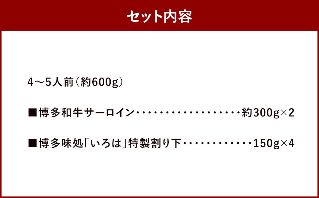 博多和牛 すき焼き用サーロイン肉 約600g 4～5人前 【 博多味処「いろは」特製割り下付き 150g×4 】