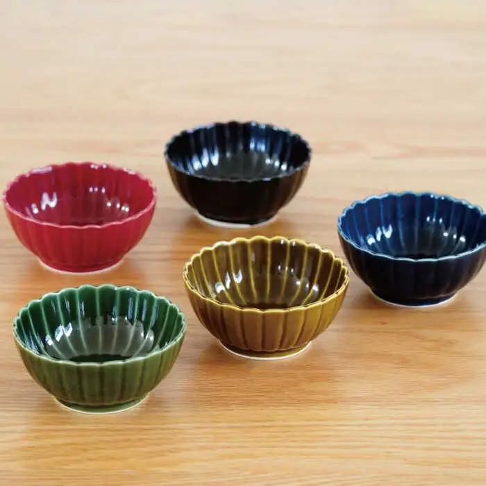 【波佐見焼】花しのぎ 丸小付 5色セット(墨・紅・藍・織部・鴬茶) 小鉢 食器 皿 【団陶器】 [PB84] 波佐見焼