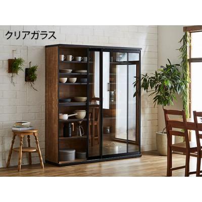 ふるさと納税 大川市 引き戸食器棚　幅153.5cm　ポエム【カラー:レディオーク、扉:クリアガラス】