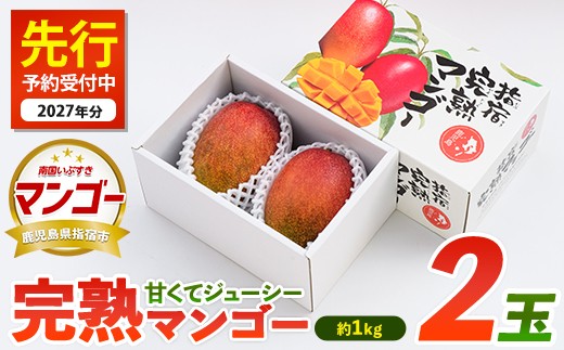 
                  【2027年 発送】鹿児島県指宿市産 完熟マンゴー 2玉(約1kg)(花立山農業研究所/IB135-001) マンゴー フルーツ 果物 夏 旬 果実 くだもの 鹿児島県産 国産 完熟 農家直送 産地直送 産直 トロピカル トロピカルフルーツ 南国 指宿 鹿児島
                