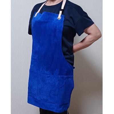 ふるさと納税 豊能町 BBQ用牛革ベロア(スエード)エプロン・ブルー