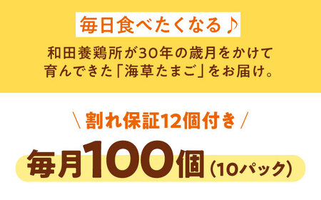 【全3回定期便】平飼い 海草たまご 10パック（100個入り）割れ保証あり 愛媛県大洲市/和田養鶏所 卵 たまご 鶏卵 卵料理 玉子[AGDQ014]