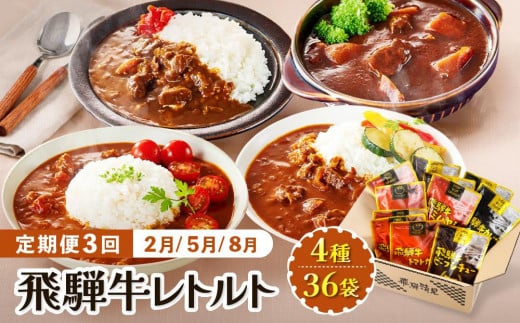 【期間限定】訳あり 飛騨牛レトルト４種36袋！ (12袋x3回)  定期便 3回【2月・5月・8月】|  飛騨牛 肉 牛 カレー レトルト ご当地カレー 人気 おすすめ 便利 飛騨高山 ふるさと清見21 DC101