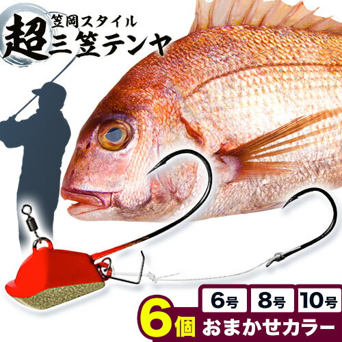 【ふるさと納税】超三笠テンヤ6号・8号・10号ミックスおまかせカラー6個セット（8色の中から6個発送）