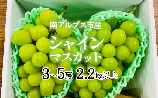 ＜2026年発送先行予約＞南アルプス市産シャインマスカット2.2kg以上（3～5房）　クール便発送 ALPAG011