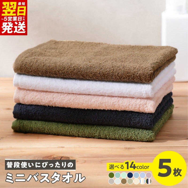 【ふるさと納税】【特別寄附金額】 ＼最短翌日～5営業日以内発送／ 泉州タオル 普段使いにぴったりの ミニ バスタオル 5枚 セット 選べるカラー ※ 中厚 パイル 無地 吸水力 コンパクト 天然素材 国産 綿 綿100％ 日本製 泉州 ミニバスタオル タオル 防災グッズ 泉佐野市