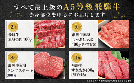 A5等級 飛騨牛 定期便 赤身 4回 【2月・5月・8月・11月発送】| 定期便 HF112