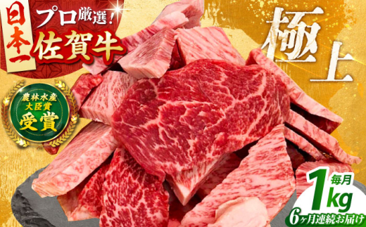 【全6回定期便】佐賀牛 焼肉 切り落とし 1kg 【田中畜産牛肉店】 佐賀牛 牛肉 精肉 肉 切り落とし [HBH152]