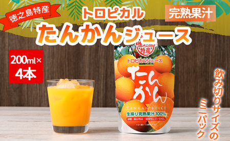 徳之島 天城町産  生搾り完熟果汁100％ 宝果樹園 ミニタンカンジュース 4本セット（200ml×4本） 合計約800ml タンカン 果汁飲料 たんかん 果汁100％ ジュース 飲み物 ドリンク 果物 くだもの セット 九州 鹿児島県 天城町 常温